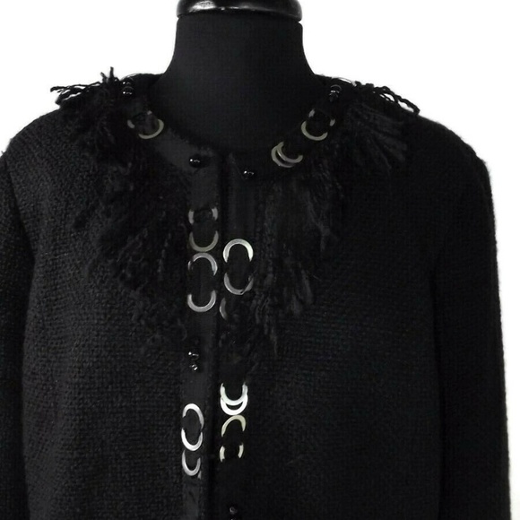 CHICO'S Boucle BLACK Embellished Jacket Size 3 - Picture 3 of 8
